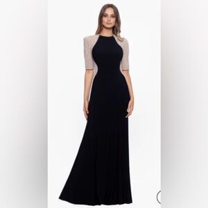 Xscape Women's Quarter Sleeve Long Jersey Knit Evening Dress Black Size 8 NWT